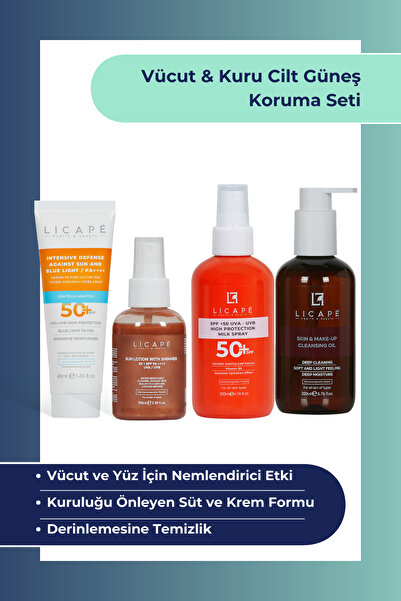 Licape Vücut & Kuru Cilt Güneş Koruma Seti | Simli Güneş Kremi + Vücut Güneş ...