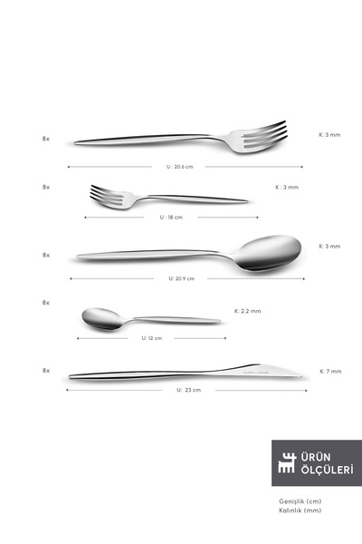 Karaca Sintra 40 Piece 8 Person Cutlery Set Platinum