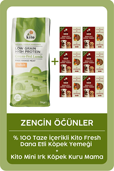kito Doğal Besi Kuzu Etli Yetişkin Köpek Maması 7 Kg Ve 6 Adet Fresh Dana Etl...