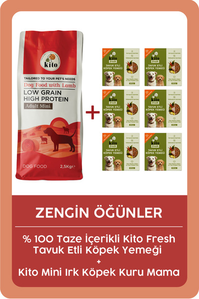 kito Yetişkin Mini Irk Köpek Maması 2.5 Kg + Tavuk Etli Fresh X 6