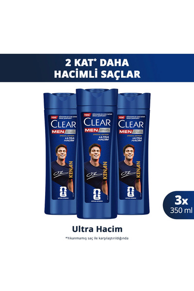 Clear Men Kepeğe Karşı Etkili Şampuan Kenan Yıldız Ultra Hacim 350 ml x3