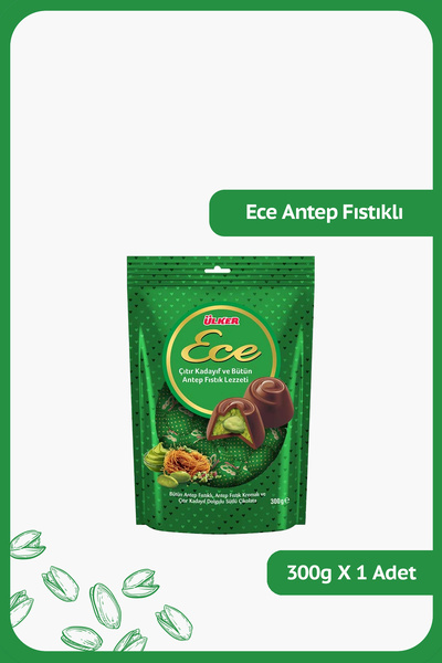 Ülker ECE İkramlık Çıtır Kadayıf ve Bütün Antep Fıstıklı Sütlü Çikolata - 300...
