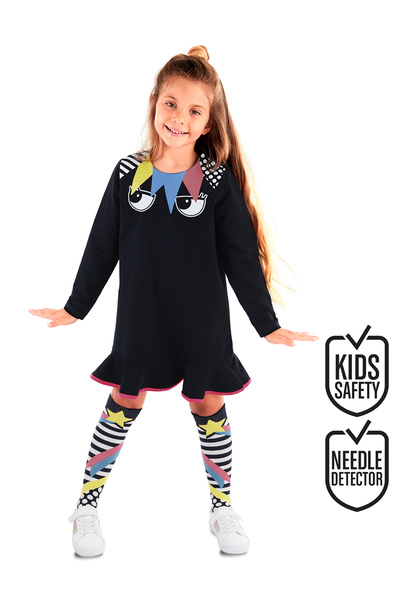 MSHB&G Set rochie și șosete cu mânecă lungă neagră pentru fetiță