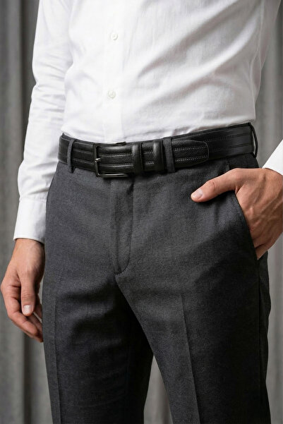 Tudors Curea neagră clasică pentru bărbați, 100% piele naturală, 3,5 cm