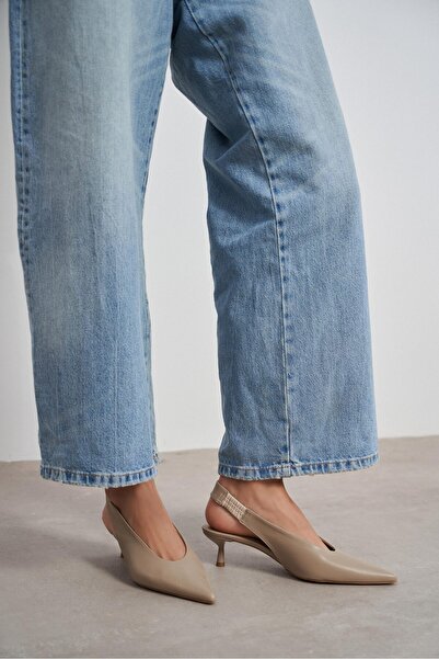 NİŞANTAŞI SHOES Lunix Dark Beige Matte Pointed Toe Slingback Stiletto Heel U ...