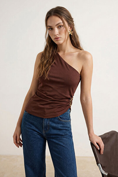 Kolekcia Trendyol Hnedý obyčajný lodičkový výstrih bez rukávov Pletená potápa...