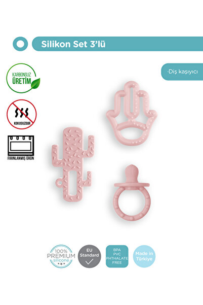 OiOi Silikon Diş Kaşıyıcı Seti - Pinky Pink