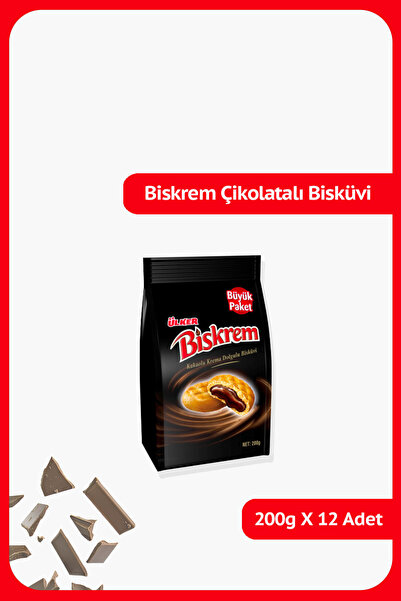 Ülker BİSKREM Kakaolu Poşet Bisküvi - 200 gram - 12 Adet