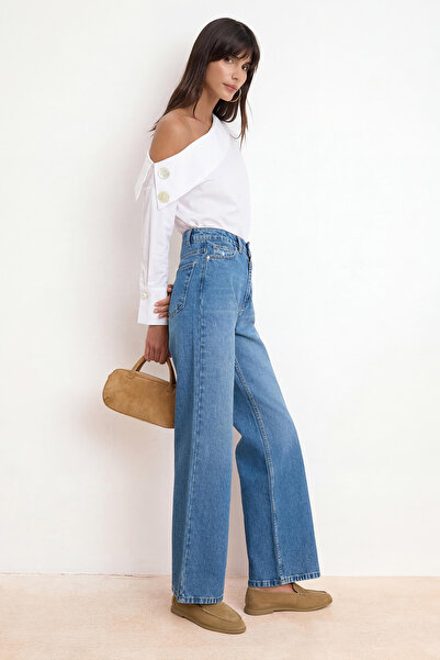 Trendyol Collection White Striped Asymmetric Collar Woven Blouse Twoss26Bz00666