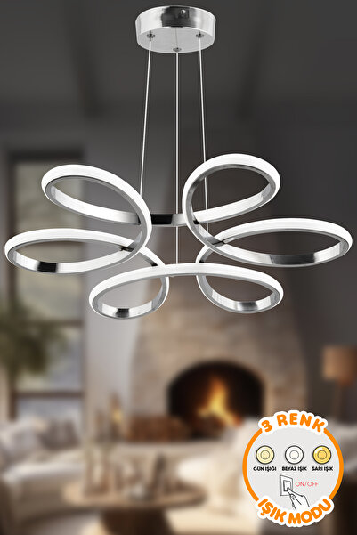 Dekorluna Alessa Krom Modern Sarkıt 3 Renk Işık Led Power Led Avize Salon Mut...