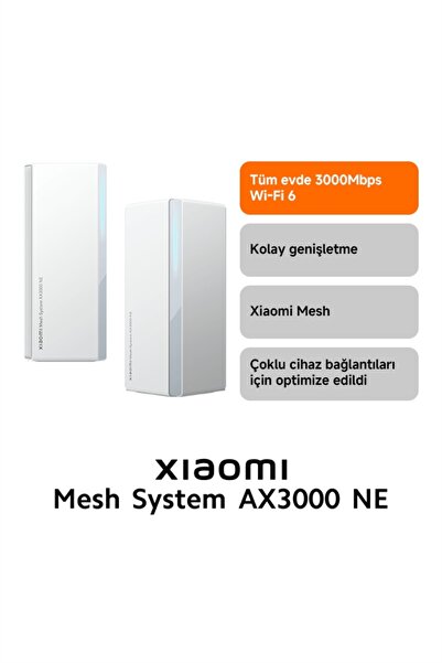 Xiaomi Mesh System AX3000 NE (2'li Paket) Wi-Fi 6 Gigabit Tüm Ev Mesh Menzil ...