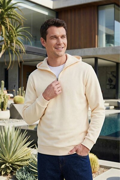 Tudors Φούτερ Unisex Relax Fit Άνετο Βαμβακερό Φλις με μισό φερμουάρ Stone K ...