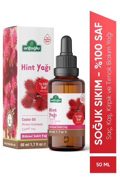 Arifoğlu Hint Yağı Soğuk Sıkım 50ml %100 Saf ve Doğal Castor Oil Ricinus comm...