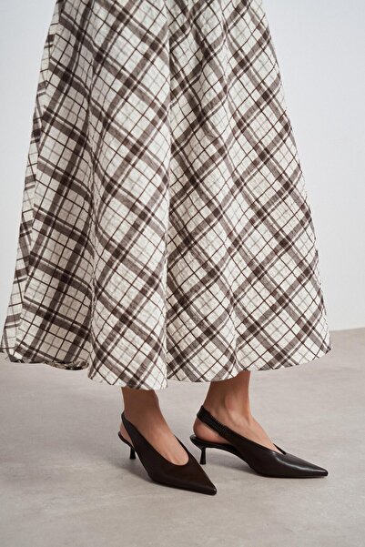 NİŞANTAŞI SHOES Lunix Brown Matte Pointed Toe Slingback Λεπτό τακούνι u Γυναι...