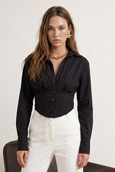 Trendyol Collection Schwarzes, mit Korsett gefüttertes, detailliertes, gewebt...