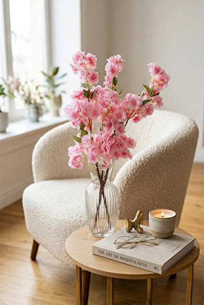 Yapay Çiçek Deposu Yapay Lüx Kabarık Bahar Dalı 100 Cm Pembe