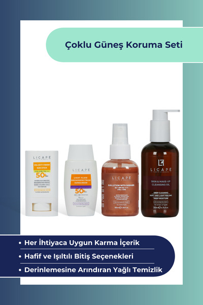 Licape Çoklu Güneş Koruma Seti | Stick + Likit + Işıltılı Güneş Kremi | Temiz...