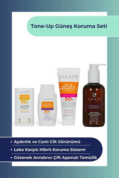 Licape Tone-Up Güneş Koruma Seti | Stick + Likit + Pink Tone-Up Güneş Kremi |...