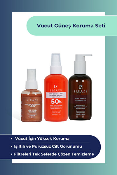 Licape Vücut Güneş Koruma Seti | Vücut Koruyucu Güneş Sütü + Simli Güneş Krem...