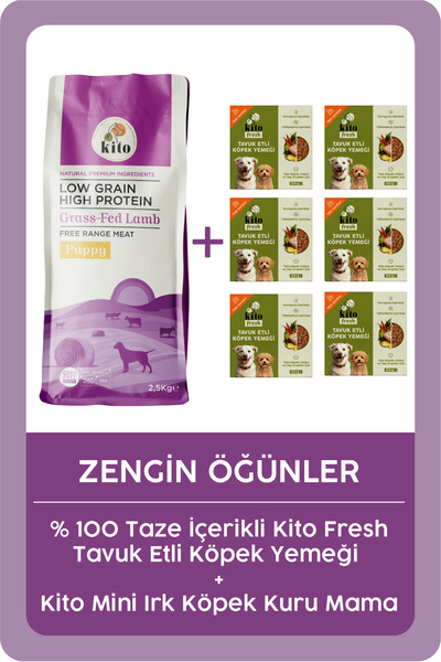 kito Kuzu Etli Yavru Köpek Maması 2.5 KG + 6 Adet Fresh Tavuk Etli %100 Taze ...