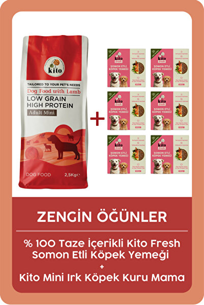 kito Kuzu Etli Yetişkin Mini Irk Köpek Maması 2.5 Kg Ve 6 Adet Fresh Somon Et...