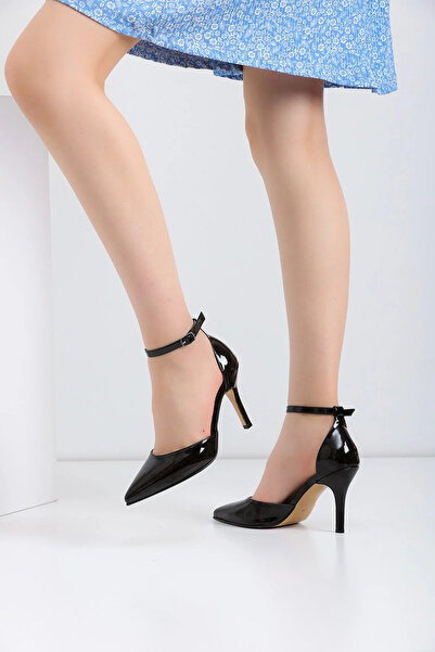 La Limar 8,5cm Siyah Rugan Stiletto Sivri Burun Kadın Topuklu Ayakkabı