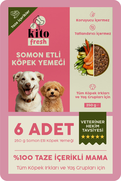 kito 6 Adet Fresh Somon Etli Köpek Yemeği %100 Taze İçerikli Mama (1,5 KG)