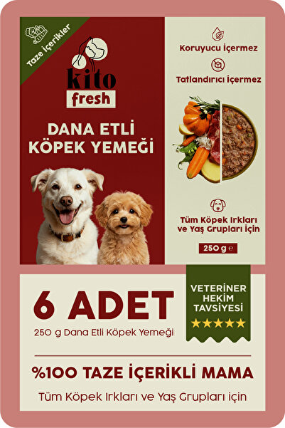 kito 6 Adet Fresh Dana Etli Köpek Yemeği %100 Taze İçerikli Mama (1,5 KG)