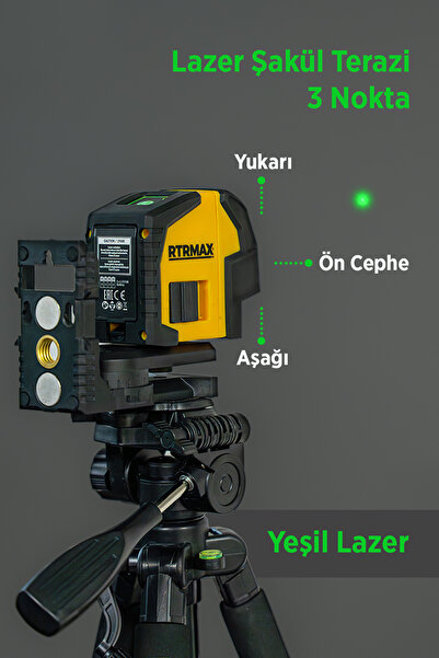 Rtrmax Rtm050 Profesyonel Yatay Ve Dikey 3 Noktalı Yeşil Lazer Şakül