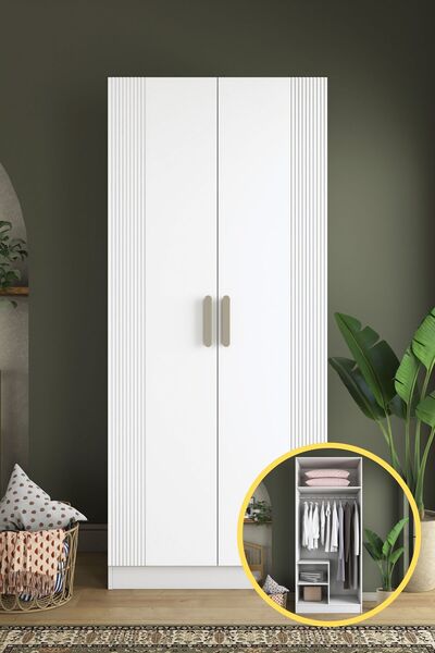 Rani Mobilya Rani BA228 Membran Kapaklı Gardırop 2 Kapaklı 2 Raflı Askılı Elb...