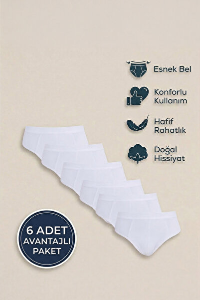 Tudors Мъжки 6-пакет памучни еластични слипове Бели памучни слипове