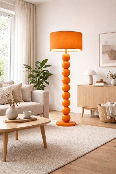 Vinner Orvena Ahşap Küre Lambader – Modern Tasarım Kumaş Başlıklı Salon Aydın...