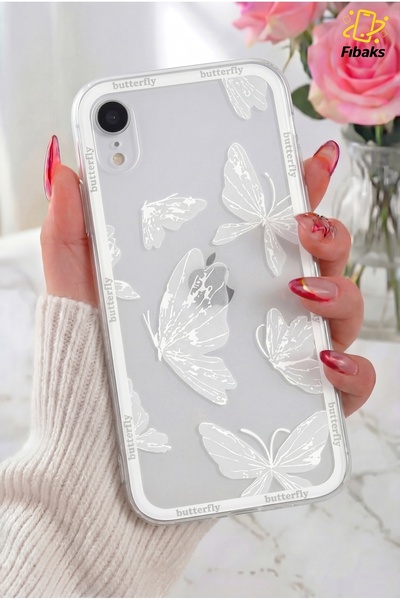 Fibaks حافظة آيفون XR شفافة بتصميم فراشة من السيليكون الناعم مع حماية للكاميرا