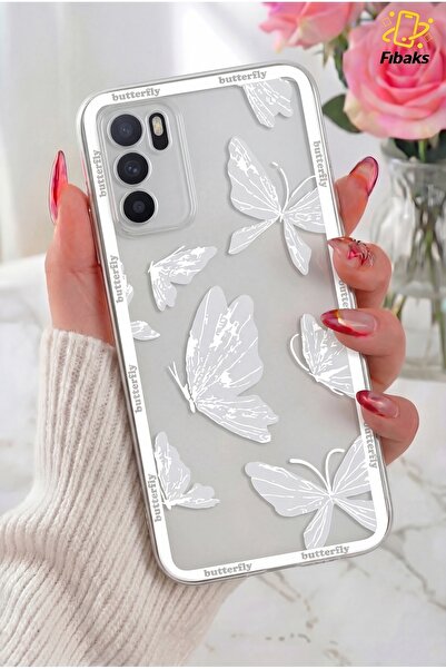 Fibaks Oppo A16 Kılıf Şeffaf Kelebek Tasarımlı Desenli Kamera Korumalı Yumuşa...