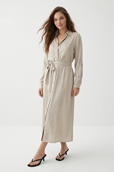 Trendyol Collection Rochie maxi țesută cu curea bej TWOSS26EL00708
