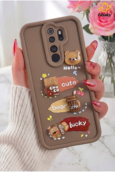 Fibaks Oppo A5/A9 2020 Kılıf Tasarımlı Desenli Kamera Korumalı Ayıcık Kahve R...