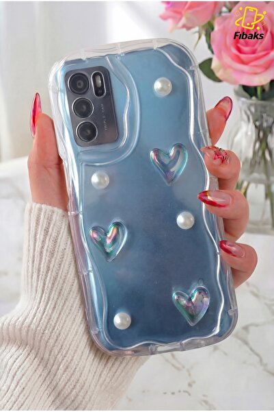 Fibaks Oppo A16 Kılıf 3D Kalpli İnci Tasarımlı Desenli Kamera Korumalı Şeffaf...