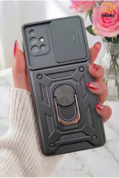 Fibaks حافظة لهاتف Galaxy A71 مع حلقة منزلقة لحماية الكاميرا ودرع عسكري على ش...