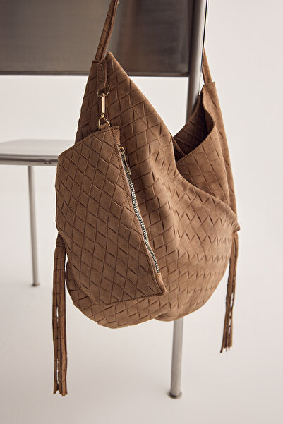 Muse for all x Trendyolmilla Nerzfarbene Tasche aus echtem Leder mit Quasten ...