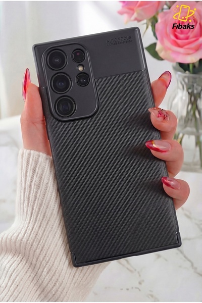 Fibaks Galaxy S24 Ultra Kılıf Kamera Çıkıntılı Karbon Fiber Desenli Renk Atma...