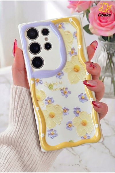 Fibaks Galaxy S24 Ultra Kılıf Tasarımlı Desenli Kamera Korumalı Papatya Çiçek...