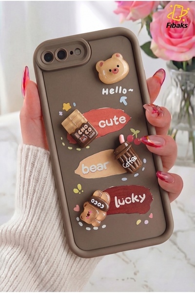 Fibaks حافظة آيفون 7 بلس/8 بلس مصممة بنمط تيدي بير مع حماية للكاميرا، مصنوعة ...