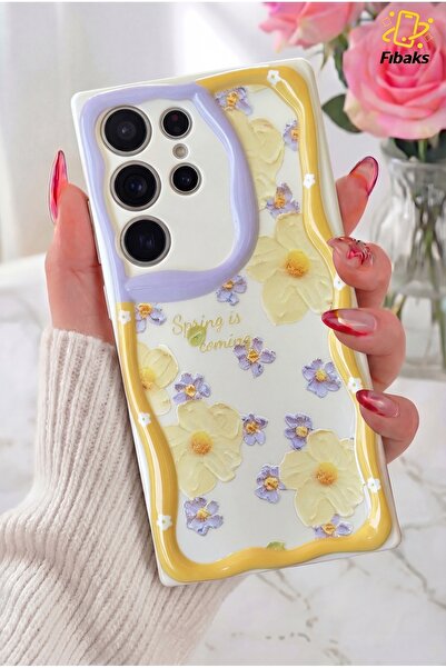 Fibaks Galaxy S25 Ultra Kılıf Tasarımlı Desenli Kamera Korumalı Papatya Çiçek...