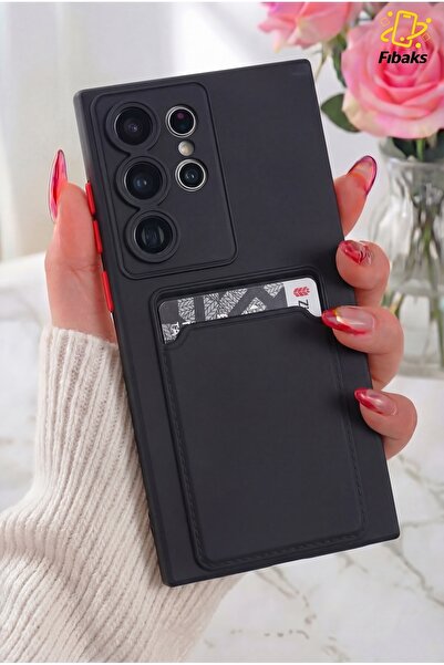 Fibaks Galaxy S25 Ultra Kılıf Kamera Korumalı Arkası Kartlıklı Cüzdanlı Kırmı...