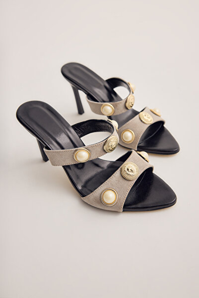 Muse for all x Trendyolmilla Γκρι Παντόφλες με Τακούνι 9 εκ. με Λεπτομέρεια Α...