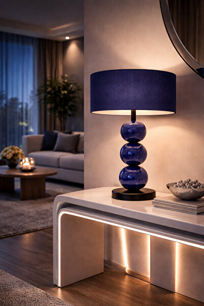 Vinner Orbis Terra Lacivert Ahşap Küre Masa Lambası – Modern Dekoratif Abajur