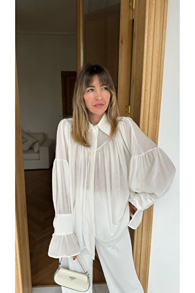 Genel Markalar Beyaz Büzgü Ve Kol Detaylı Gömlek