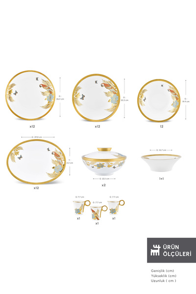 Karaca Royal Bone Golden Palms 55 Parça 12 Kişilik Yemek Takımı