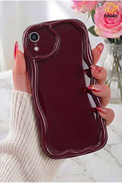 Fibaks iPhone XR Kılıf Kamera Korumalı Dalga Kenarlı Darbe Emici Bordo Siliko...