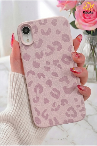 Fibaks iPhone XR Kılıf Pembe Leopar Desenli İnce Yumuşak Silikon